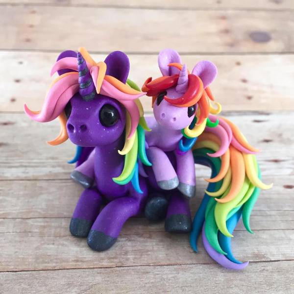 Mama and Baby Rainbow Unicorns by DragonsAndBeasties