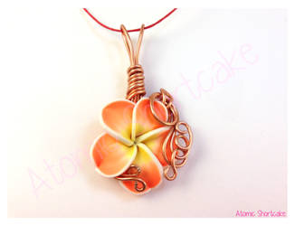 Orange Plumeria Wire Wrapped Pendant