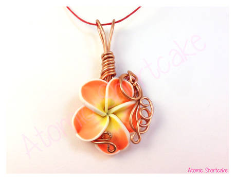 Orange Plumeria Wire Wrapped Pendant