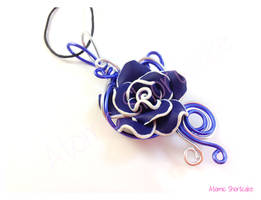 Blue Rose Wire Wrapped Pendant