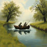 Soldier's crossing a moat in a boat