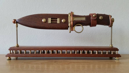 Steampunk knife, scabbard, display stand 1 by dkart71