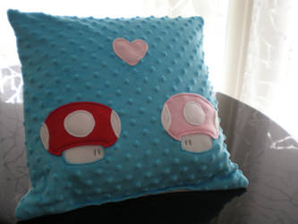 Blue Mushrooms in Love Pillow