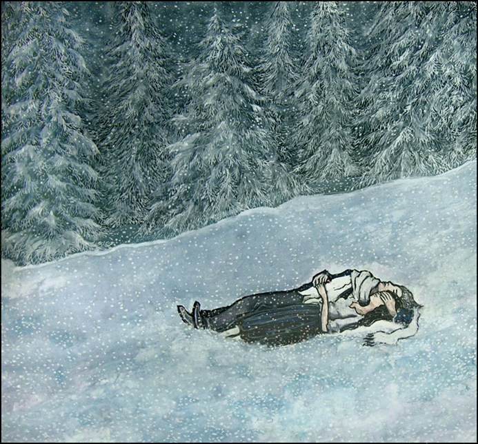 a horizontal couple and snow