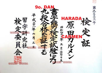 MY 9th DAN DIPLOMA FOR SHODO KANJI CATEGORY