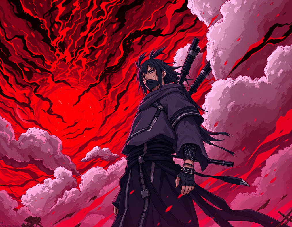Bleeding Ronin standing in front of the red storm
