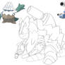 Snover and Mega Blastoise fusion line art