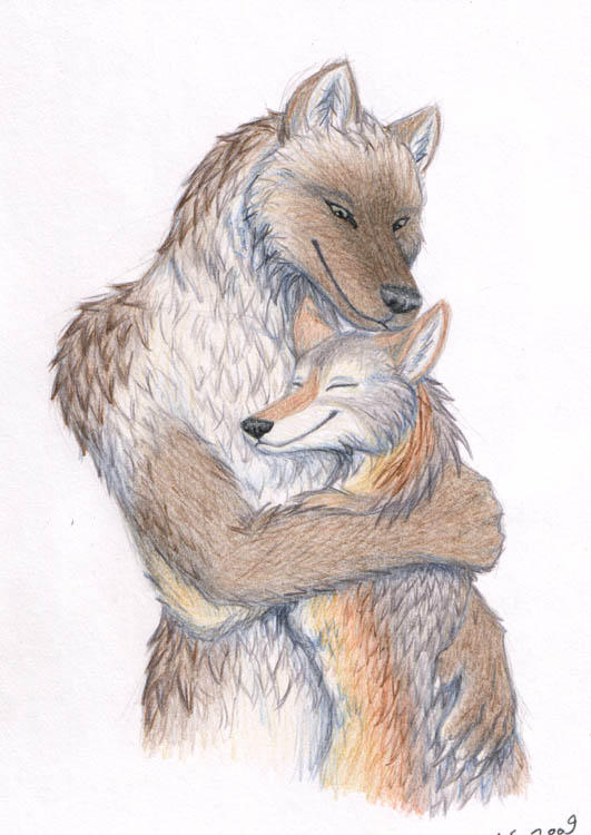 Wolf Hug - revised by merrypaws on DeviantArt