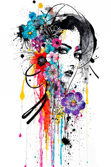 Paint and Ink Abstract Girl