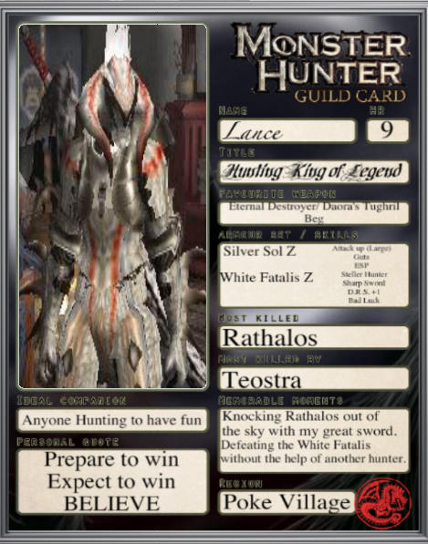 Guild Card My MHFU Guild Card by 101Ragnaroc on DeviantArt