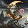 Clockwork Moon Over Stormy Sea