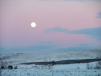 Snow, sky and moon