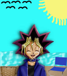 Yugi is at the beach by chibibastetmotou