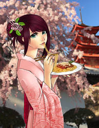 kimono girl eating pastaaaaa
