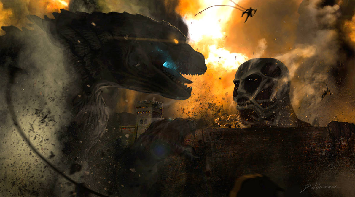 Годзилла против титанов. Colossal Titan vs Godzilla. Годзилла против титана.