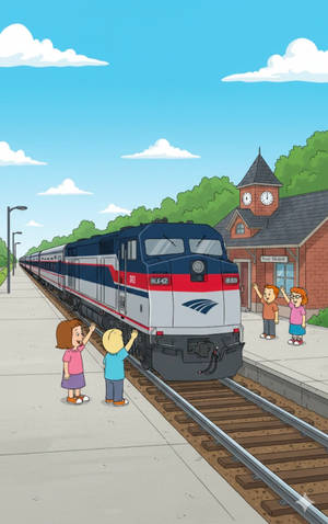 AI Kids and a Passenger train At Station