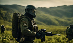 4 HELLDIVERS IN THE GREEN dark landscape with bug