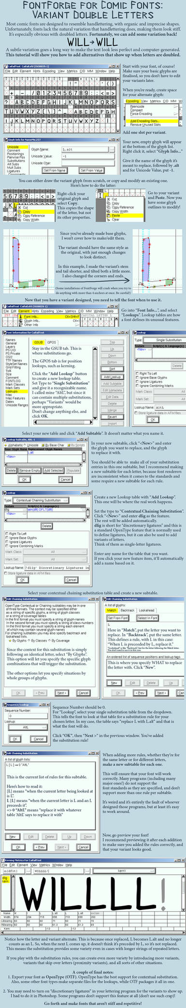 FontForge for Comic Fonts: Variant Double Letters