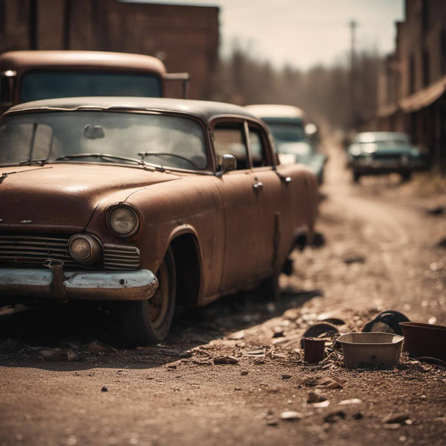 Apocalyptic wasteland, small town, old rusted cars by StephiShowsOff on ...