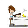 A man, a bath, and a rubber ducky