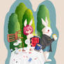 white rabbits at the tea party