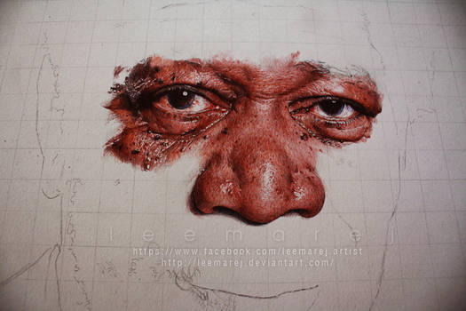 Ballpoint pen Portrait - Morgan Freeman WIP 2