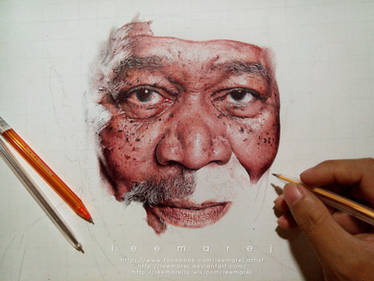 Ball pen Portrait of Morgan Freeman WIP 4