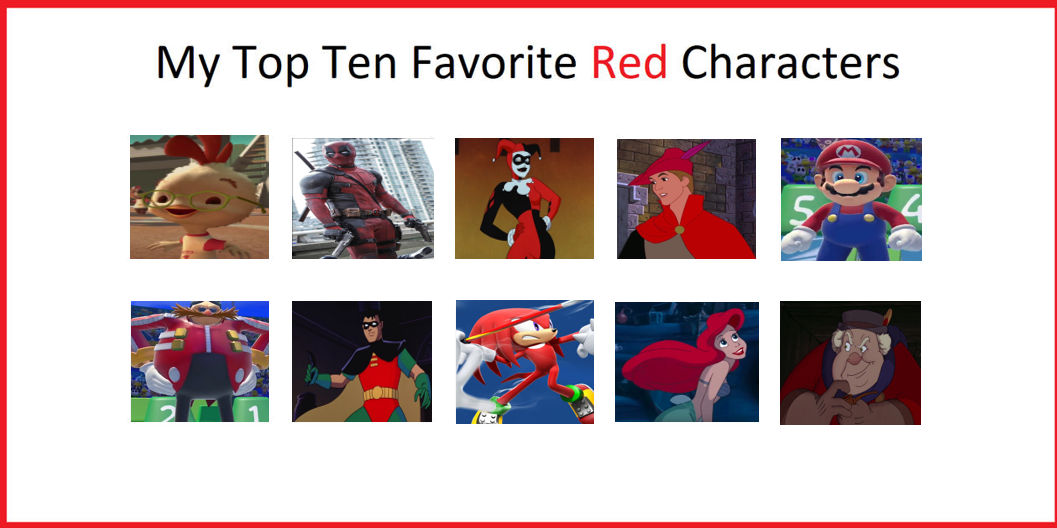 My Top 10 Favorite Red Characters by Octopus1212 on DeviantArt