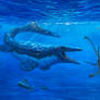 Tylosaurus hunting young Elasmosaurus