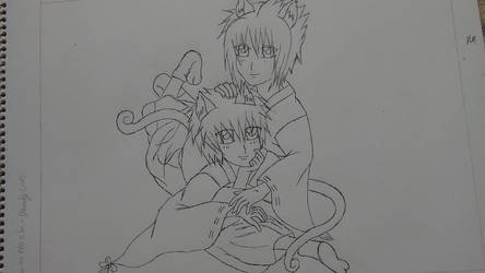 SasuNaru- kitty shrine maidens / line art by XxYaoiIsMyDrugxX