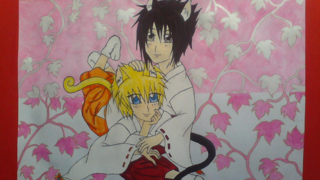 SasuNaru: Kitty Shrine Maids [colour]