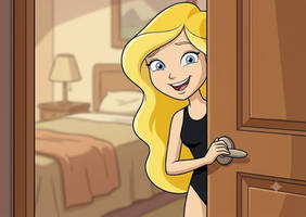 Sarah is having fun in her bedroom