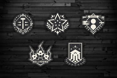 Military Decals on Wooden Background 8