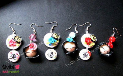 FiMo ~ Japan Doll and Kanji earrings