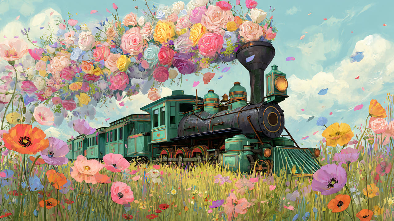 Flower Steam Engine whimsical steam train with flowers by InfiniteWallpaper on DeviantArt