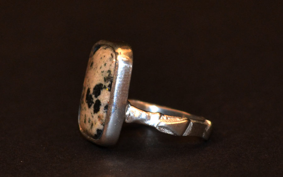 Stone Set Ring With Silver Fused Band