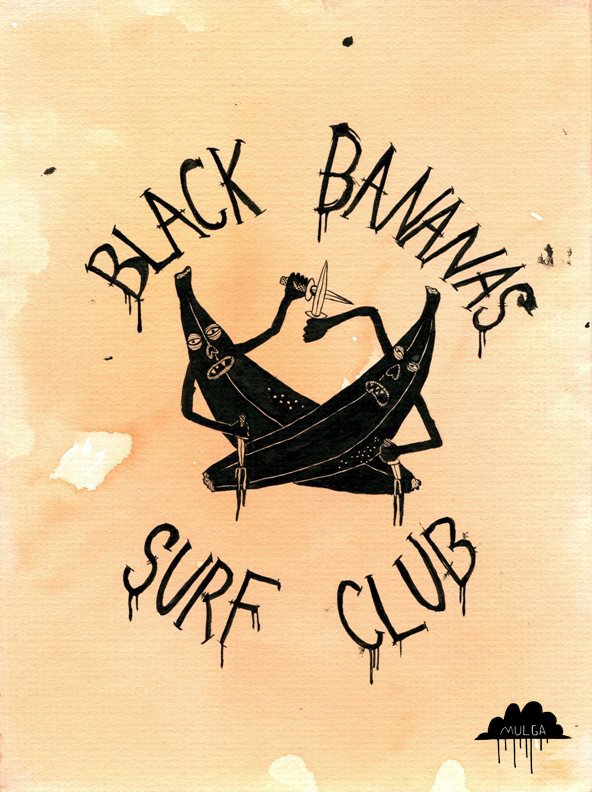 The art of Mulga- drawing of surf club logo banana