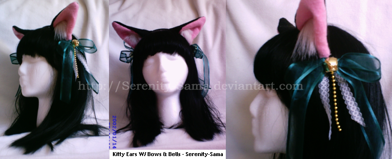 Kitty Ears- Black - Bow + Bell