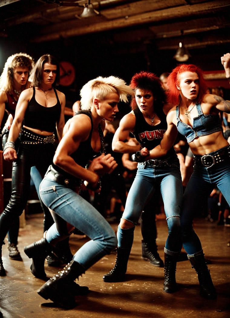 Muscular Punk Rocker Wild Brawl Between 15 Teenage Muscular Punk Girls by BikerGirlsArtist ...