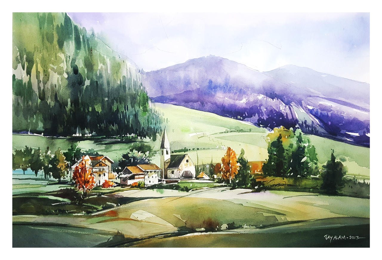 Hillside Landscape Watercolour