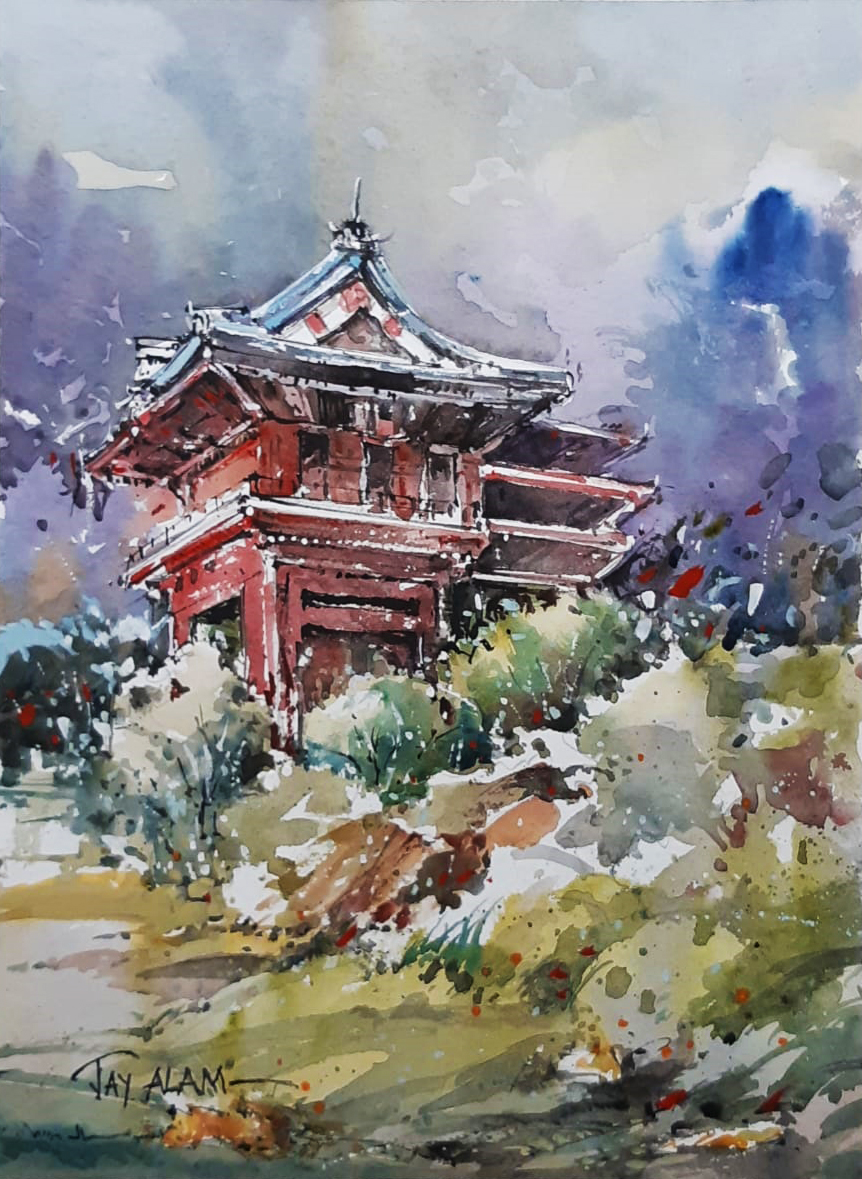 Watercolor Painting - Japanese Garden