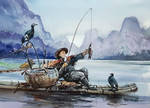 Watercolor Painting - Cormorant Fisherman