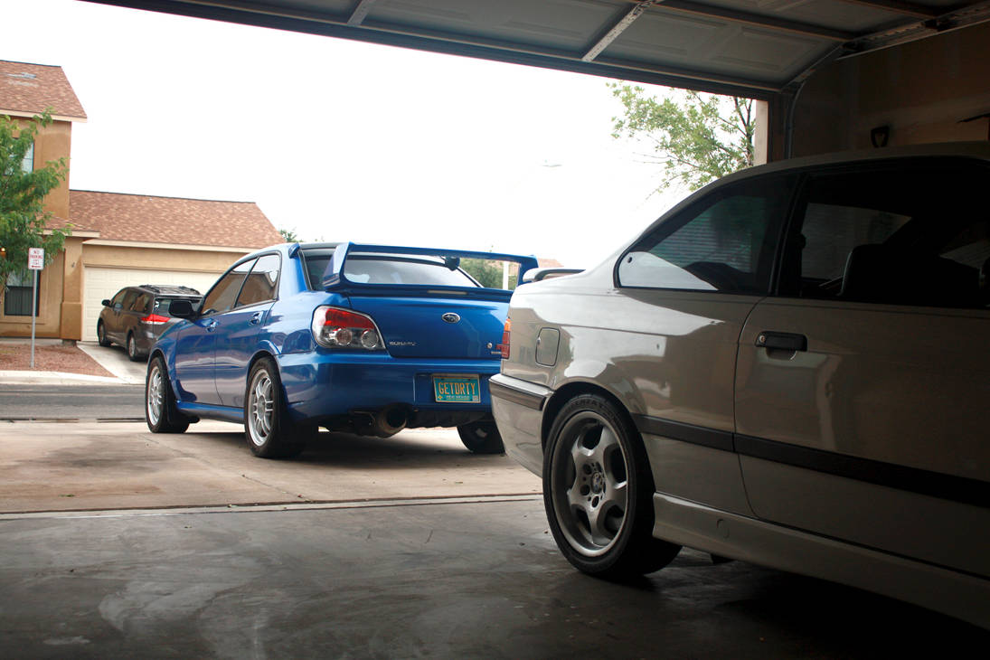 GD Subaru STi, alpine white E36 M3. GETDRTY