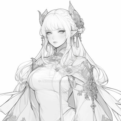 (P2U) Elven Princess Lineart 7