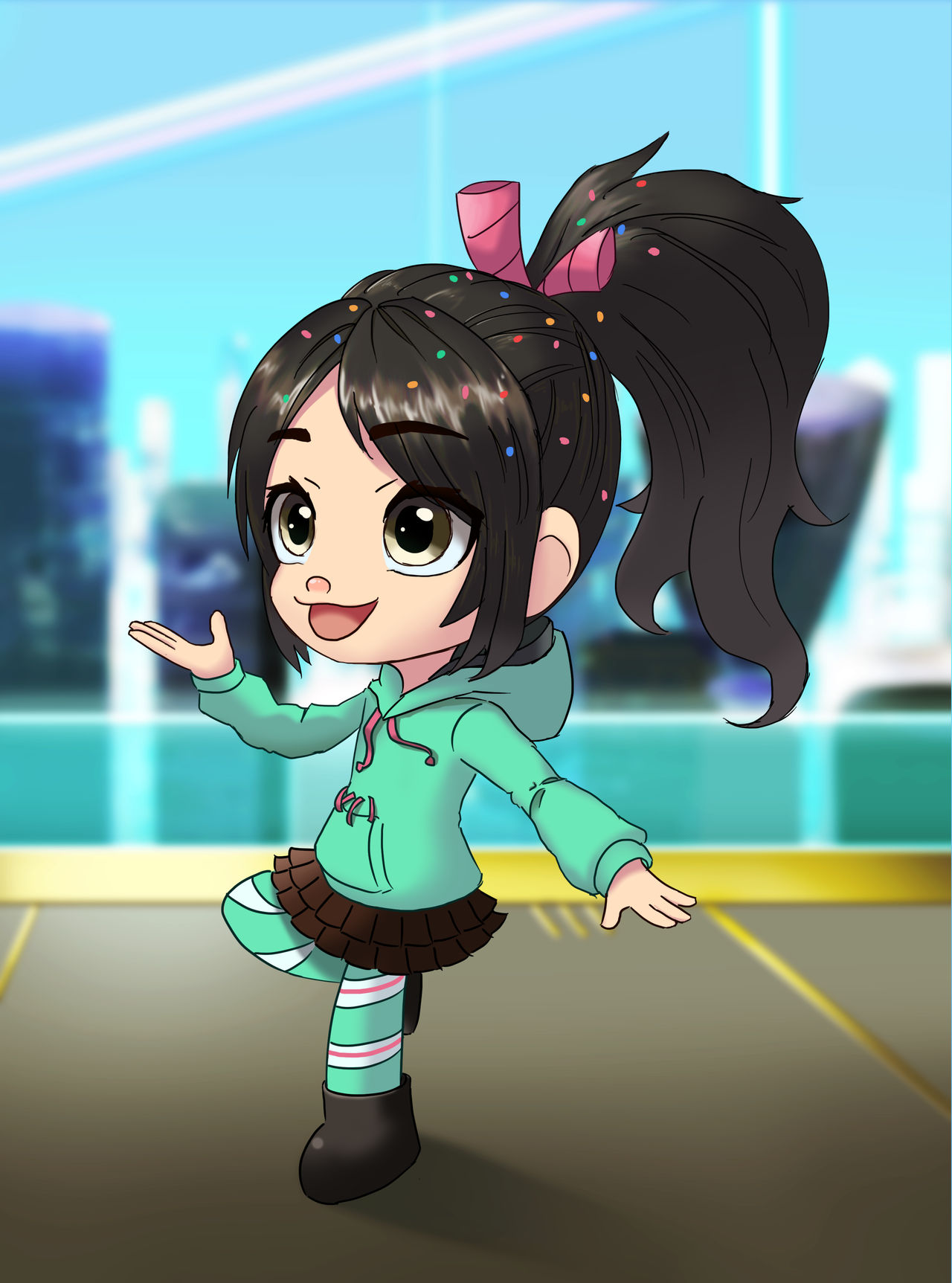 Remake old drawing - Vanellope (with background)