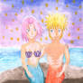 Mermaid and merman hugging (NaruSaku, Naruto)