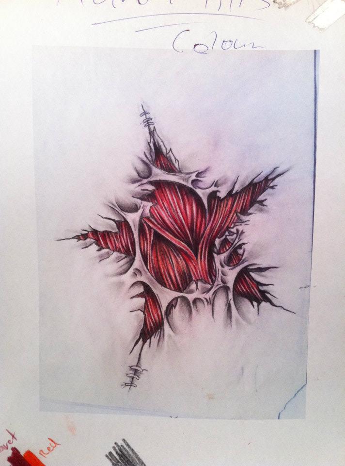 Flesh star torn skin muscle tattoo design