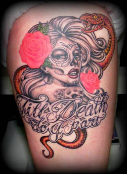 Day of the dead girl sugar skull and roses tattoo
