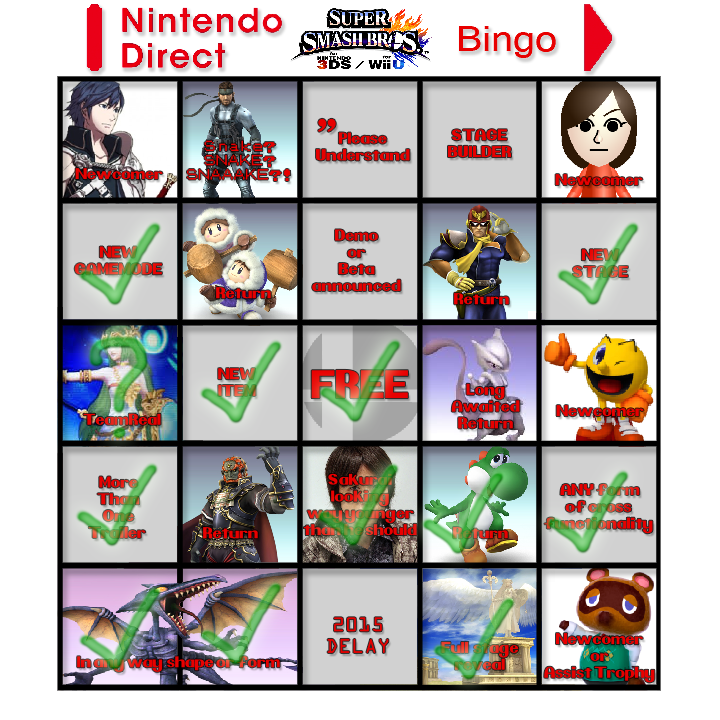 Nintendo Smash Bros Direct, Bingo (Post update) by KennyI on DeviantArt