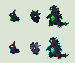 Nuclear Larvitar, Pupatar, And Tyranatar by Rickthehedgewolf